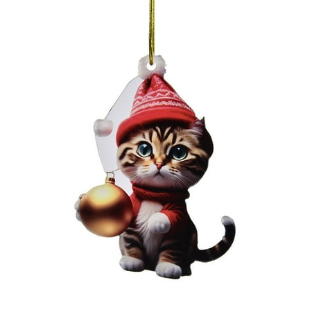 

2D Acrylic Cartoon Cat Christmas Tree Pendant Christmas Cartoon Cute Christmas Hat Cat Double Print 2D White Elephant Pendant 1 Piece