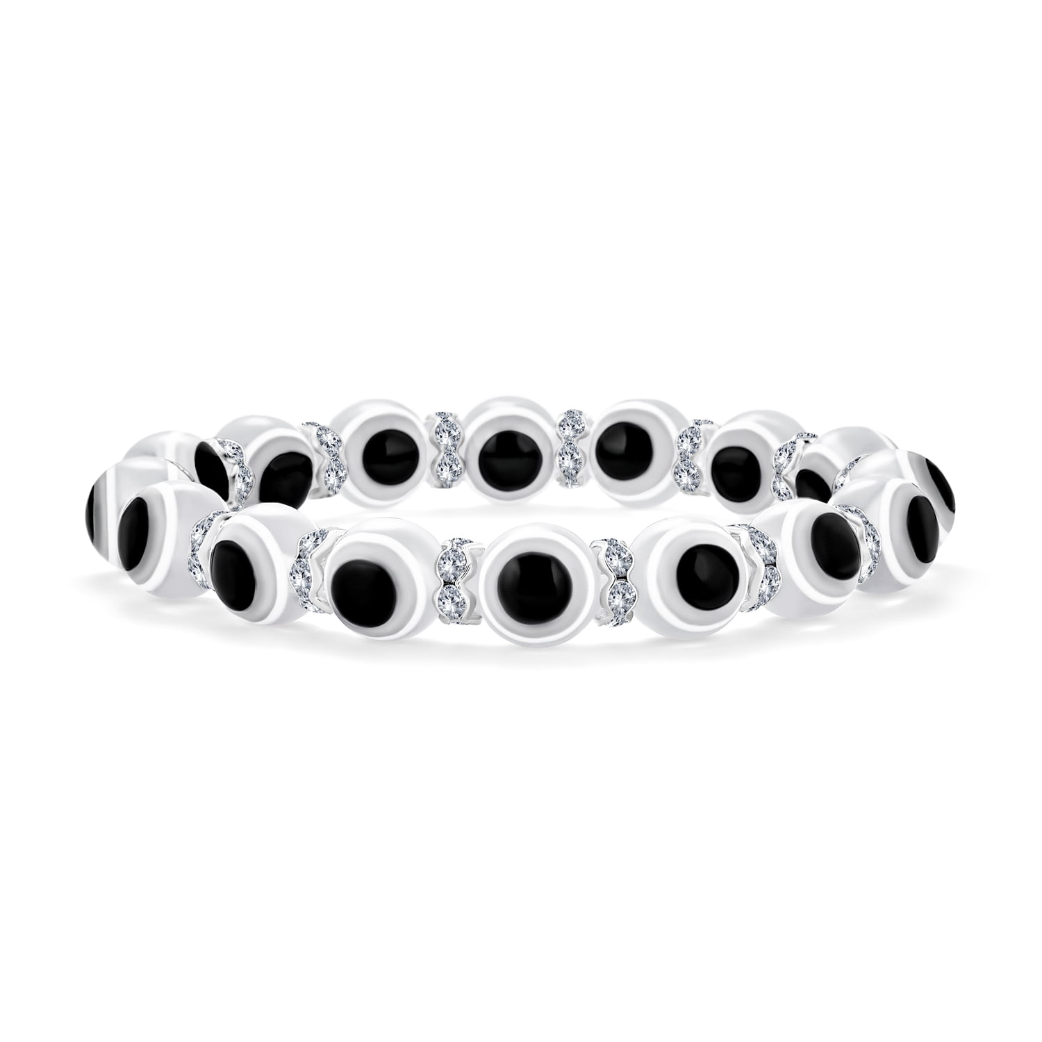Translucent White Evil Eye Glass Bead Stretch Bracelet Rondelle Crystal