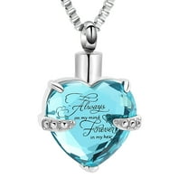 Birthstone Crystal Cremation Urn Necklace Heart Ashes Necklace Carved Locket Stainless Steel Memorial Keepsake for Ashes