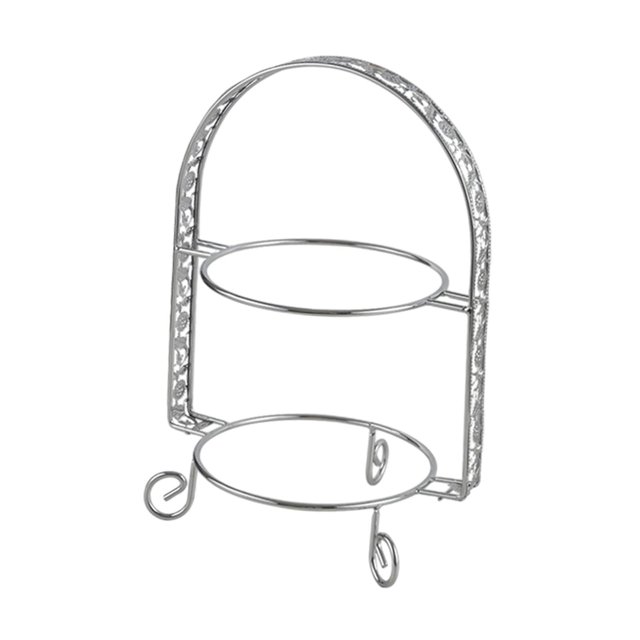 Soporte de metal de dos niveles para postres y tartas, 31,5 x 23 cm, accesorio elegante para sala de estar. Plateado