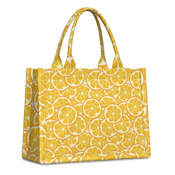 Large Capacity Tote Bag,Yellow Lemon Fruit Slices Orange Pattern Handbag Fashion Luxury Tote Bag,15.7"x13"x 5.1" Inches,Laptop Compatible