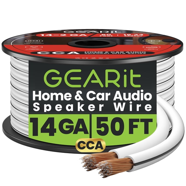 Cable para bocinas GEARit calibre 14, 15,24 m, CCA, 50 pies, flexible