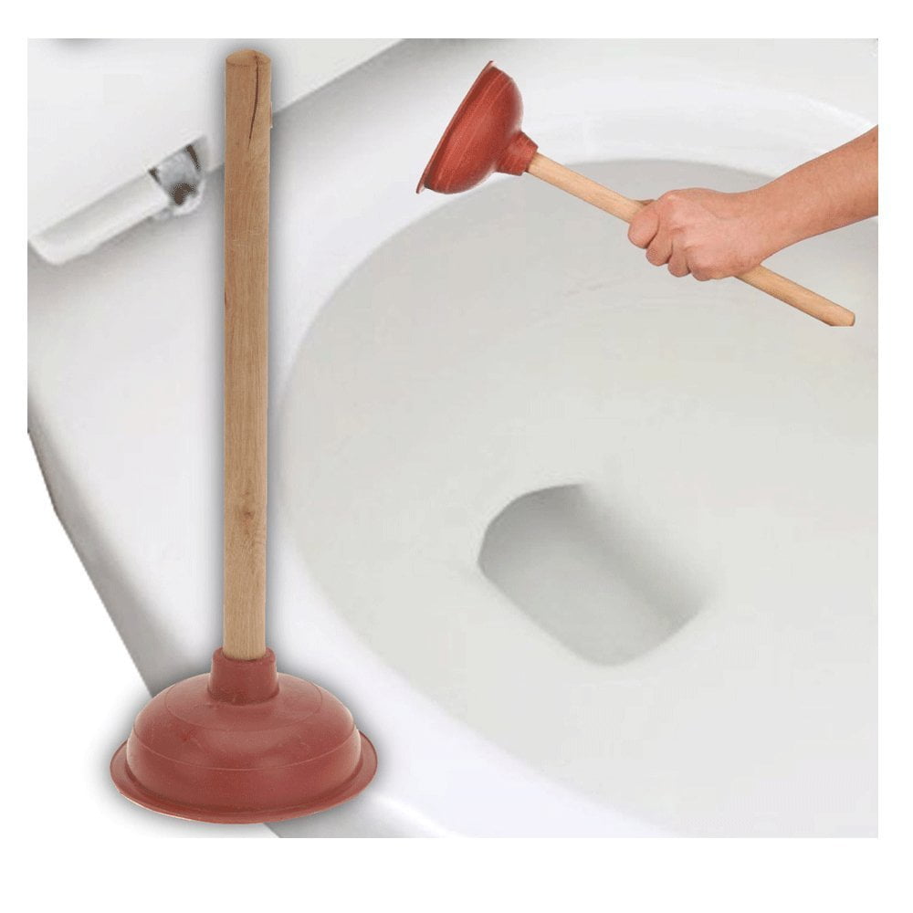 Bathroom Toilet Plunger Strong Unclog Rubber Suction Cup 18" Long Wooden Handle