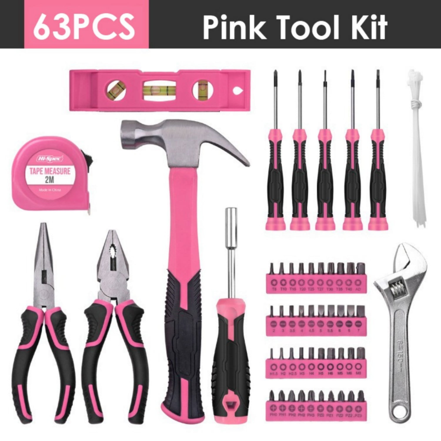 Pink Tool Kit - 128 Pieces Pink Tool Set with Easy Carrying Round Pouch, Household Tool Kit Perfect for DIY, Home Maintenance