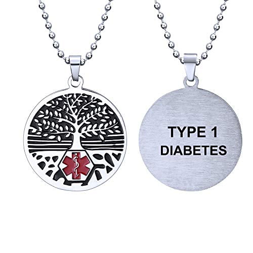 RENYILIN Stainless steel tree of life medical alert ID emergency first aid necklace (TYPE DIABETES 1)