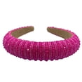 thumbnail image 1 of Sonducket Diademas con cuentas de cristal, tocado grueso de punto, aros de moda, diademas, tocados, regalo para mujer, fiesta, playa Accesorio para el cabello Rosa roja, 1 of 6