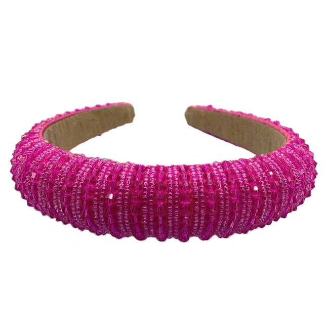 Sonducket Diademas con cuentas de cristal, tocado grueso de punto, aros de moda, diademas, tocados, regalo para mujer, fiesta, playa Accesorio para el cabello Rosa roja
