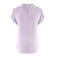 thumbnail image 4 of WULMLEO Linen Tops for Women Cotton Shirts Womens Short Sleeve Trendy Summer Casual Basic Tees V Neck Shirt Layering Fitted Tshirt Light Purple 5XL, 4 of 4