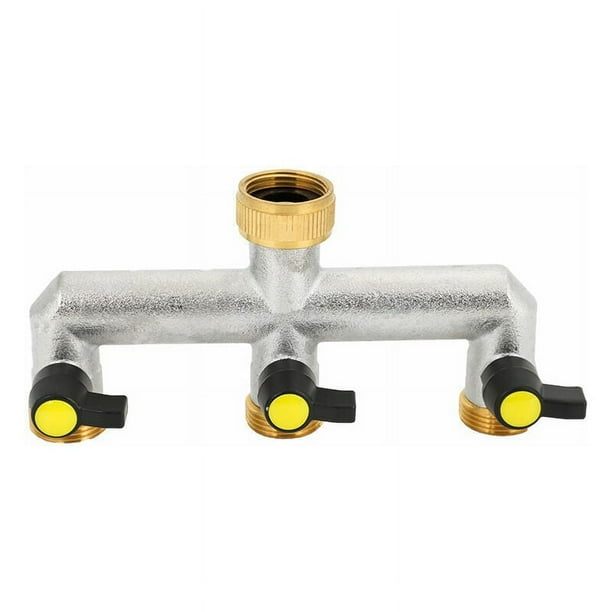 Divisor de grifo de jardín de latón, divisor de conexión de manguera de divisor de grifo de 3/4, conector de grifo de 3 vías con válvulas de encendido/apagado, adaptador de grifo para el jardín del