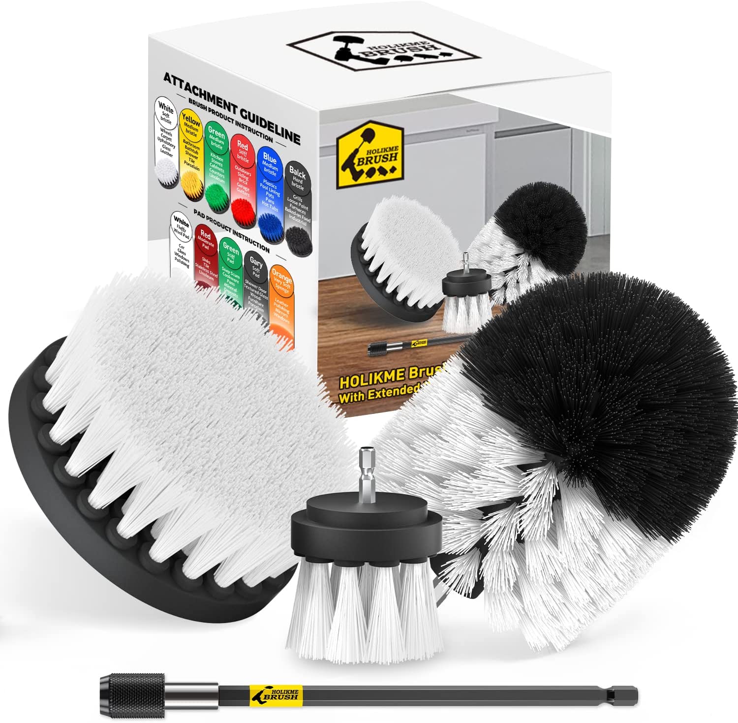 Holikme 4Pack Drill Brush Power Scrubber Cleaning Brush Extended Long