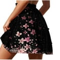 thumbnail image 4 of Miqool Women's Boho Floral Flowy Skater Skirt Casual Elastic High Waisted Ruffle Tiered Flared Mini Skirts Summer Beach Skirt, 4 of 6