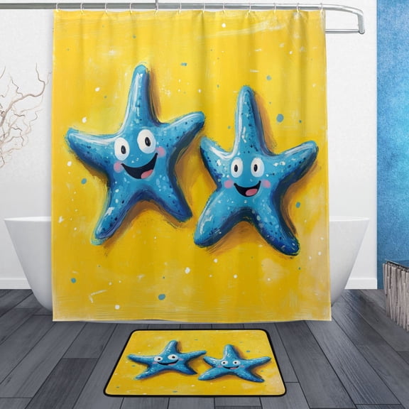 TTYFWHD 60" x 72" Shower Curtain and Bath Mat Set Starfish Waterproof Bathroom Curtain with 12 Hooks, Bathroom Decor Set