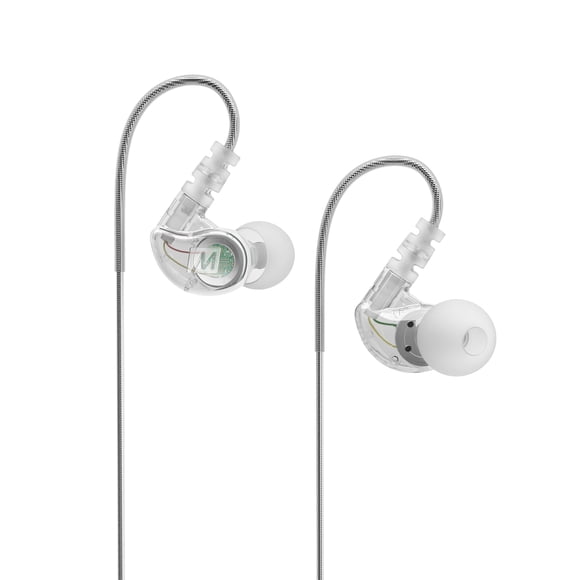 MEE audio M6 Sport IPX5 Resistente Al Sudor y Al Agua In Ear Auricular con Estuche de Transporte y Clip para Camisa, Transparente