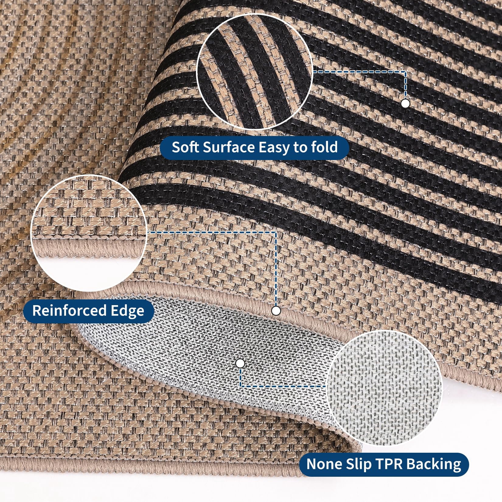 HIWEAVER Camel/Yellow 2' x 6' Easy Jute Area Rug for Living Room Non Slip Stain Resistant Arch Striped Indoor Carpet Non Shedding Modern Geometric Mat for Dining Room Outdoor Patio Rug