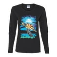 thumbnail image 2 of Swimming Sea Turtle Animal Lover Womens Graphic Long Sleeve T-Shirt, Black, Small, 2 of 3