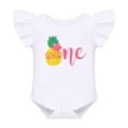 thumbnail image 2 of IBTOM CASTLE Baby Girls 1st Birthday Outfit Bowknot Mermaid Watermelon Strawberry Romper + Ruffled Short Pants + Headband Summer Clothes Set, 3-Piece 12-18 Months Pineapple, 2 of 8