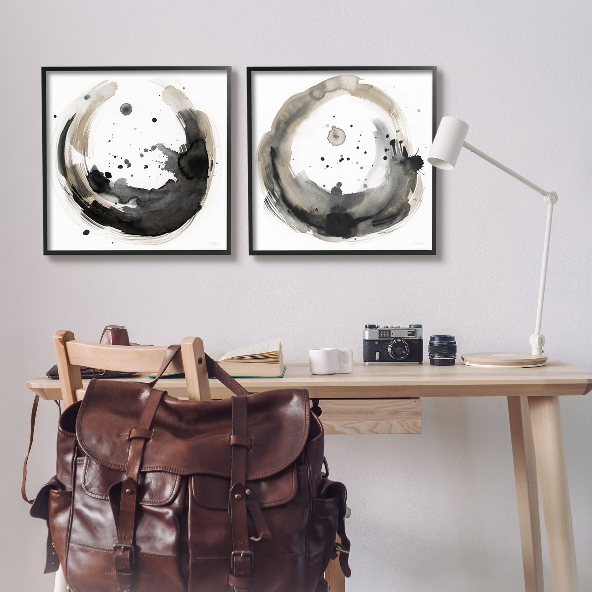 Stupell Urban Infinity Abstract Circles Painting Abstract Painting Black Framed Art Print Wall Art, Set of 2