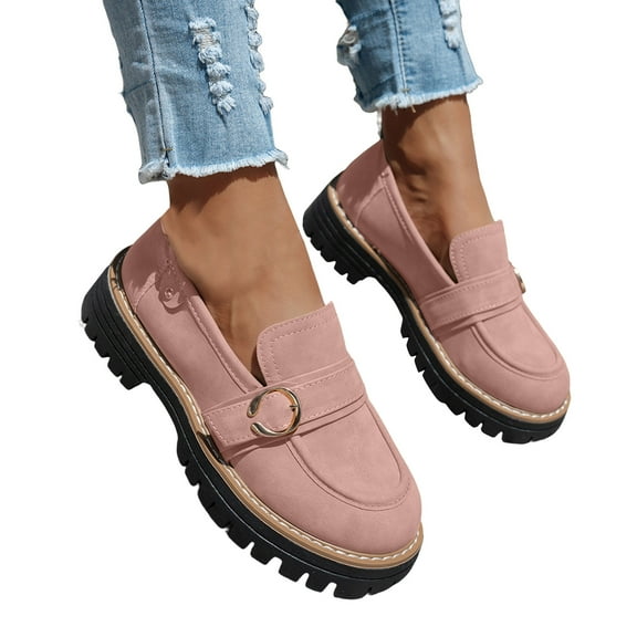Leozcaa Women Loafers Platform Chunky Heel Suede Slip On Lug Sole Casual Dressy Office Business Shoes