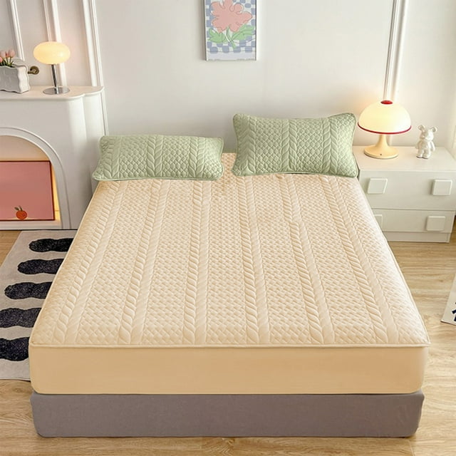 RKSTN bed sheets Fitted Sheet Protective Cover For Bed Mattress Pocket Fitted Sheet Winter Warm Breathable Non Slip For Skin Care Bed Sheet Cotton Quilted Fitted Sheet