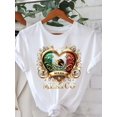 thumbnail image 1 of Women'S Casual Mexico Graphic Print T-Shirt, Short Sleeve Crew Neck Top, Heart Pattern, Regular Length, All Seasons, 200gsm Knit Fabric, 1 of 6