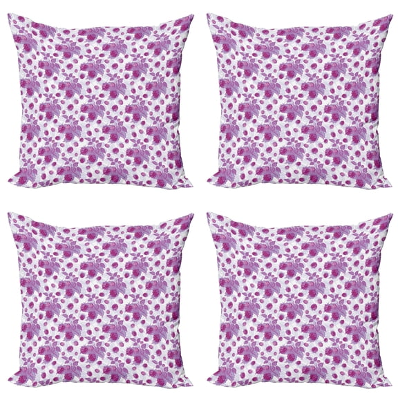 Ambesonne Nature Throw Pillow Cover 4 Pack, Vivid Rasberries Branch, 16", Violet and Purple
