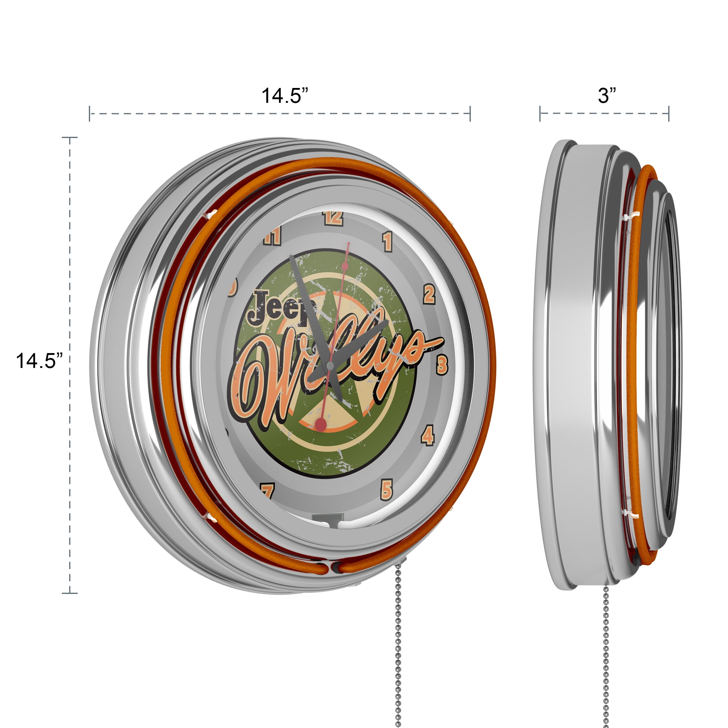Jeep Willys Vintage Retro Neon Analog Wall Clock with Pull Chain