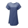 thumbnail image 3 of Viikei Short Sleeve Dress for Women Dress Tops Womens Tops Dressy Casual Women Summer Casual Solid Short Sleeve Dress Neck Linen Dress, 3 of 4