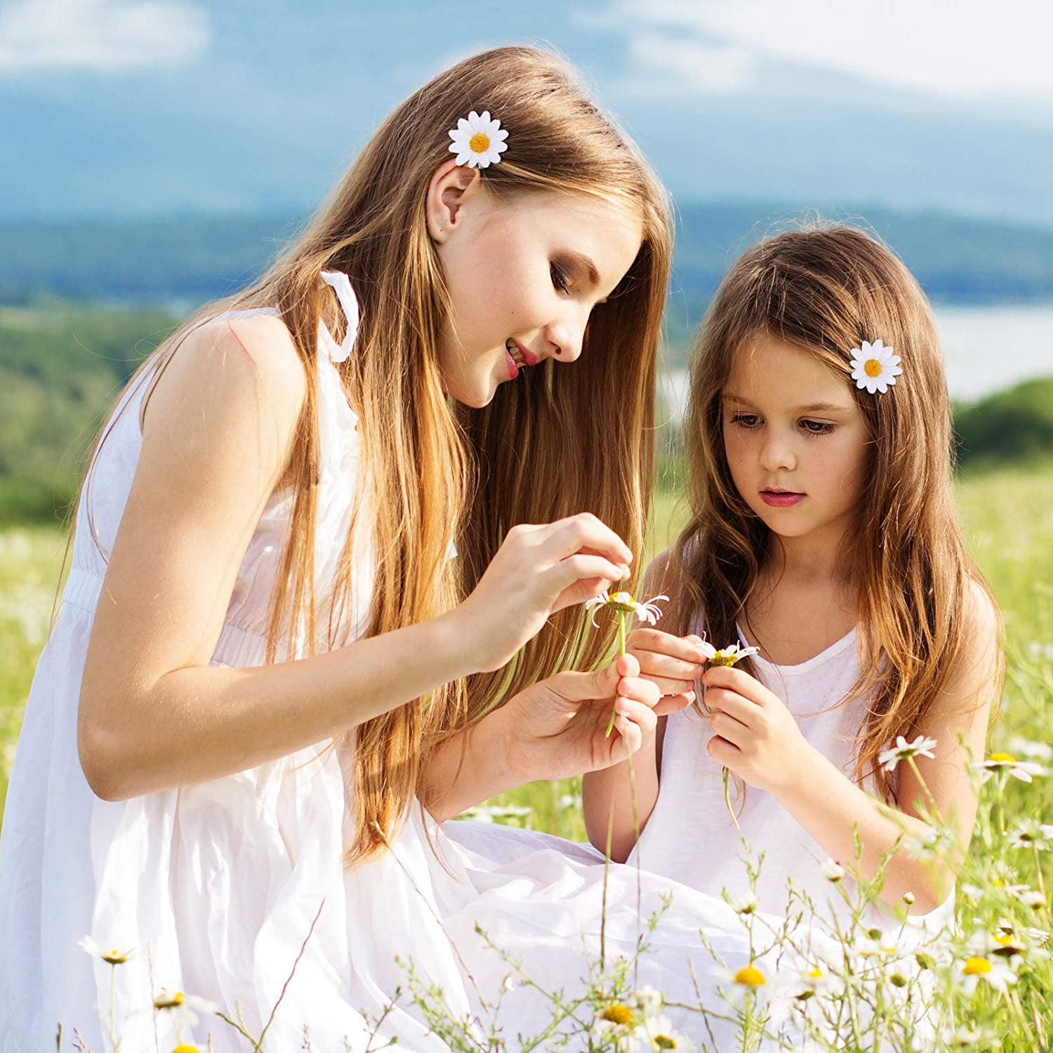 Girls Kids Wedding Daisy Flower Hair Barrettes Snap Clips Holder Accessories 