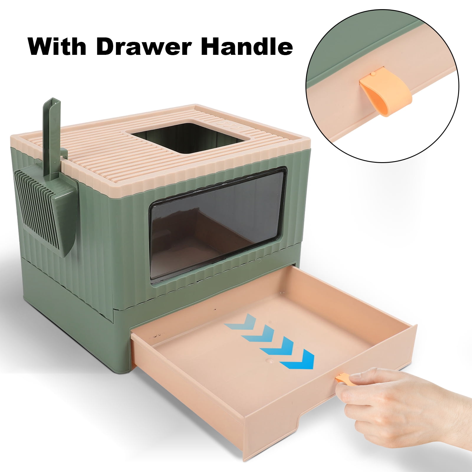Mgaxyff Enclosed Cat Litter Box Large with Lid Cover&Litter Scoop Foldable Cat Toilet Cat Self-Grooming Side Panel w/ Easy Cleaning Tray