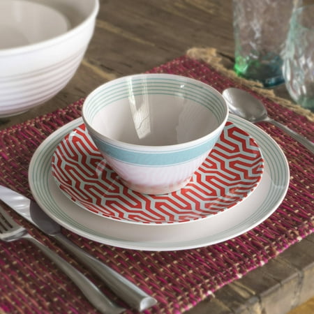 Better Homes & Gardens Outdoor Melamine Mix Geo Design Dinnerware Set, 12