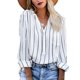 thumbnail image 1 of Long Sleeve Striped Blouse V Neck Button Down Loose Fit Women Casual Shirt for Daily Work Shopping White L, 1 of 7