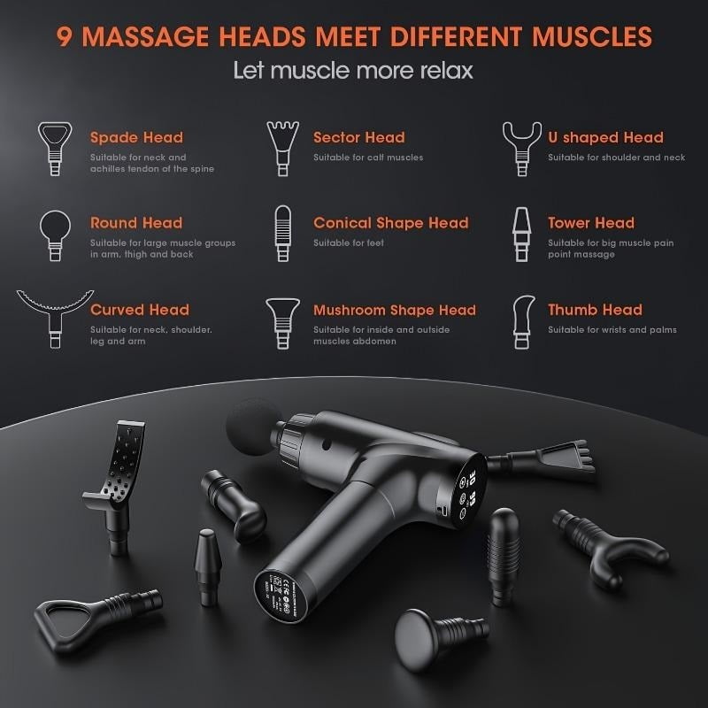 Massage Gun Deep Tissue, Percussion Massage Gun with 9 Attachments & 30 Speed, Handheld Electric Back Massager for Pain Relief- Gifts for Man Women