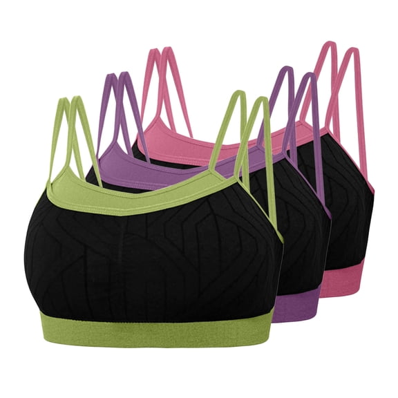 Sakmal Workout Ladies Sports Bras 3 Pack Spaghetti Straps Solid Green Back Smoothing Yoga Ladies Sports Bras L