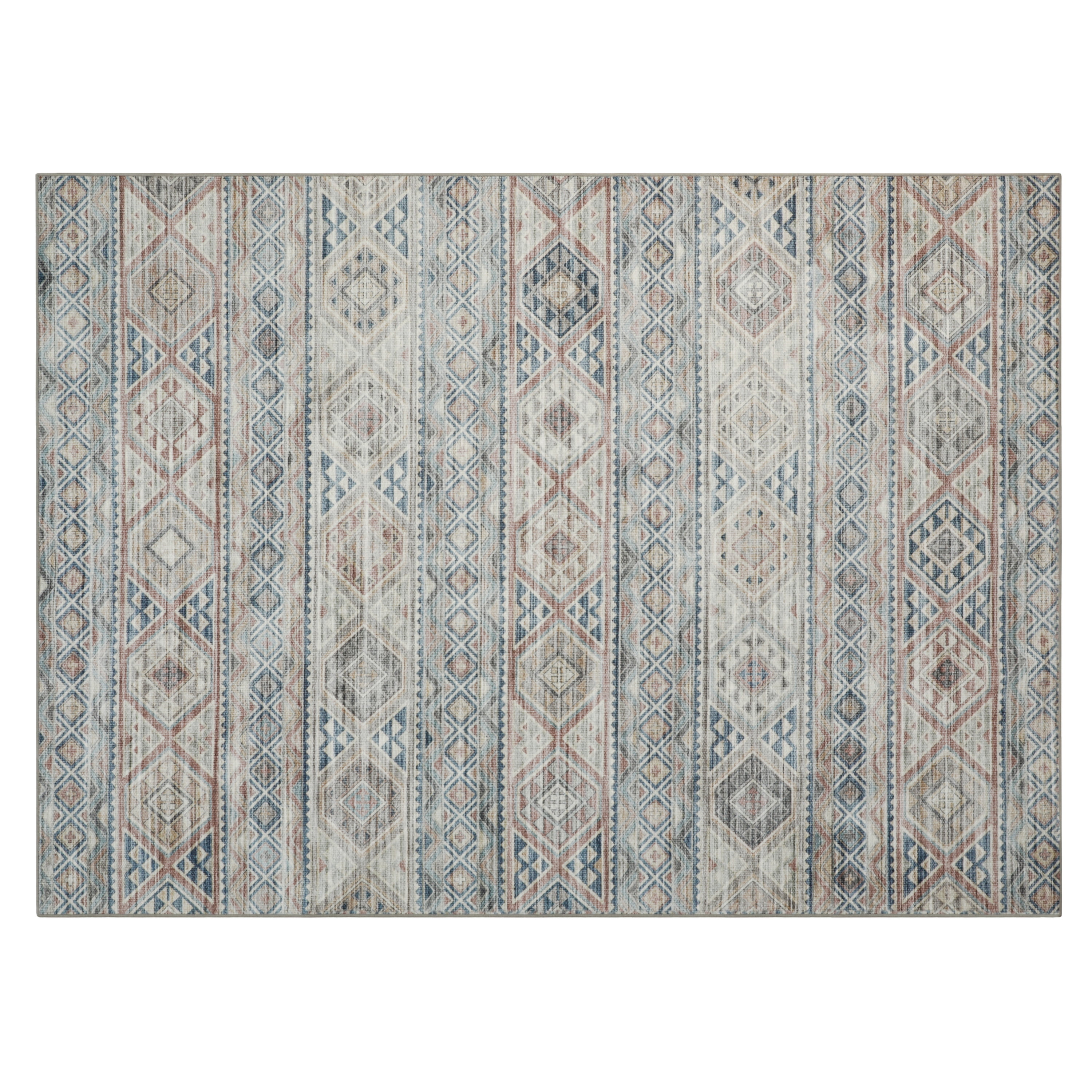 Washable Skid-Resistant Area Rug Geometric Pink 5' x 7'