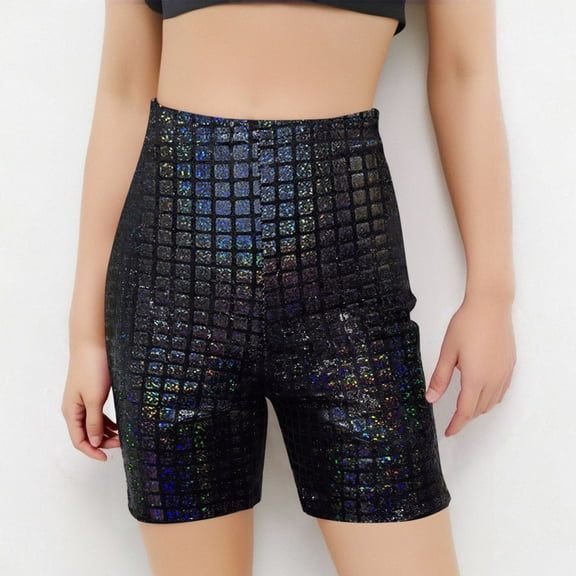 Girls Sequin Shorts Elastic High Waisted Straight Leg Sparkly Glitter Party Shorts for Kids 3-16 Years