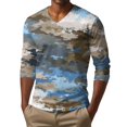 thumbnail image 2 of Men's V-Neck Camouflage Print Long Sleeve T-Shirt Casual Military Style Fashion Top Loose Fit Comfortable Outdoor Shirt,Sky Blue,M, 2 of 6