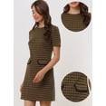 thumbnail image 2 of Vestido de tubo de oficina de negocios con patrón de manga corta y cuello redondo de pata de gallo vintage para mujer Marrón S, 2 of 6
