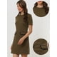 thumbnail image 2 of Vestido de tubo de oficina de negocios con patrón de manga corta y cuello redondo de pata de gallo vintage para mujer Marrón L, 2 of 6