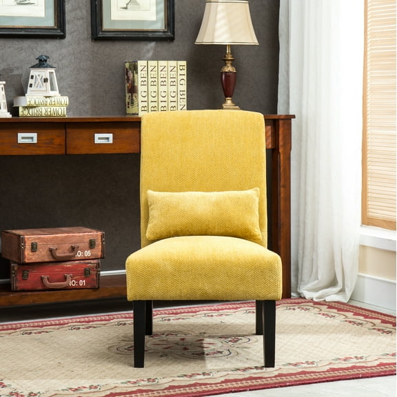 Xukmct Fabric Leisure Chair Club Chair with Pillow, Modern Armless Accent Chair for Home, Living Room, Office, Yellow