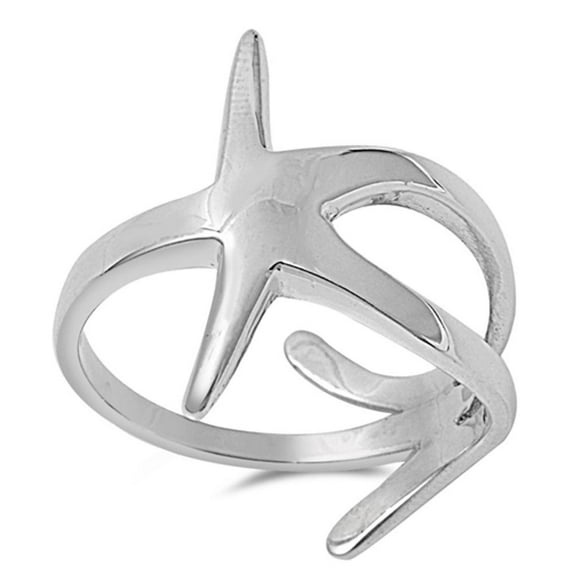 Large Wide Starfish Ocean Animal Wave Ring .925 Sterling Silver Band Jewelry Female Male Size 7