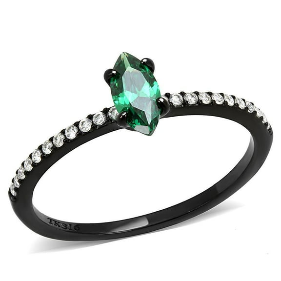 Womens Rings Black Green Marquise Stainless Steel Ring with AAA Grade CZ in Emerald