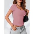 thumbnail image 4 of Womens Scoop Neck Short Sleeve Casual Tshirts Tops Summer Going Out Work Cute Fitted Shirts Trendy, 4 of 6