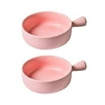 thumbnail image 1 of 2 Pcs Round Ceramics Baking Plate Practical Household Baking Tray Fruit Salad Plate with Handle for Home Kitchen Bakery (Pink), 1 of 8