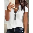 thumbnail image 3 of ZOELNIC 2-Pack Women's Short Sleeve Zipper Front Shirts Summer V Neck Zip Up T Shirts Top Casual Loose Fit Blouses, L, 3 of 4