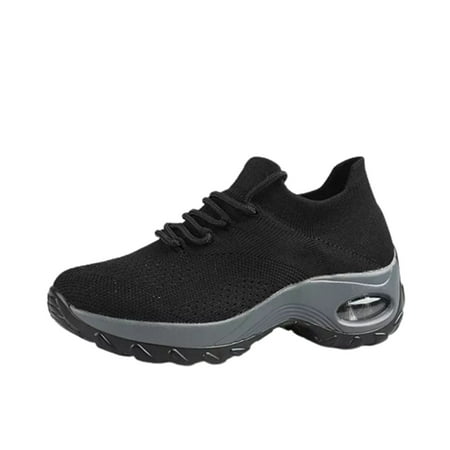 

Kukoosong Womens Comfort Shoes Sports Casual Rocking Shoes High Elastic Flying Woven Breathable Flat Shoes Women Dark Gray 40