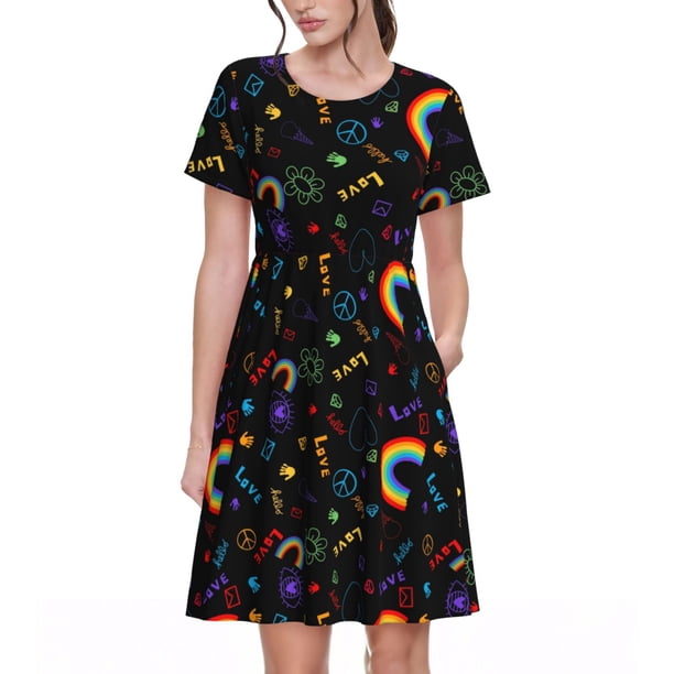 Balery Cartoon Pride Lgbt Vestidos sueltos de manga corta para mujer, vestidos de verano 2025, vestidos casuales de corte A con vuelo.