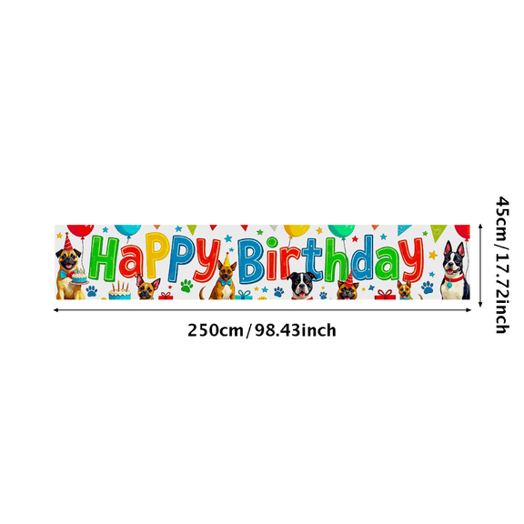 Colorful Happy Birthday Dog Theme Party Banner Backdrop Decorations with Balloons Background for Celebrations Kids Parties Supplies Events