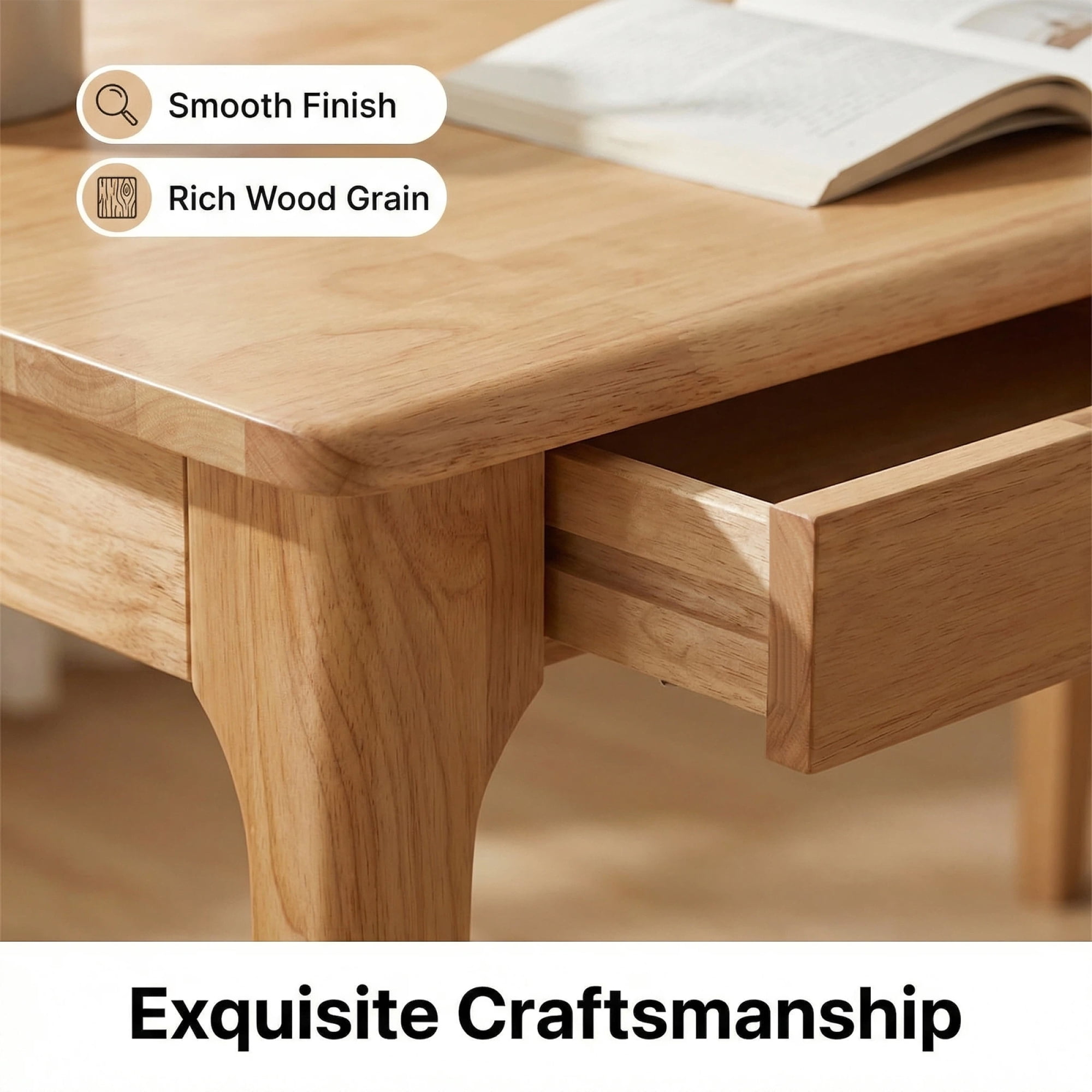 Modern Wood Computer Desk with 2 Drawers.Mid Century Home Office Desk Study Desk PC Table Standing Desk for Study,Bedroom,Living Room,Office,Wood