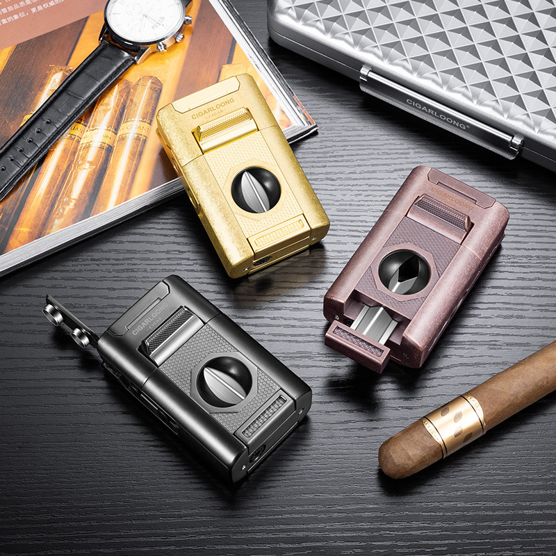Cigar Lighter Multifunctional With Cigar Shears Cigar Drill Cigar Shot Gift Box 4 Fire Straight Windproof