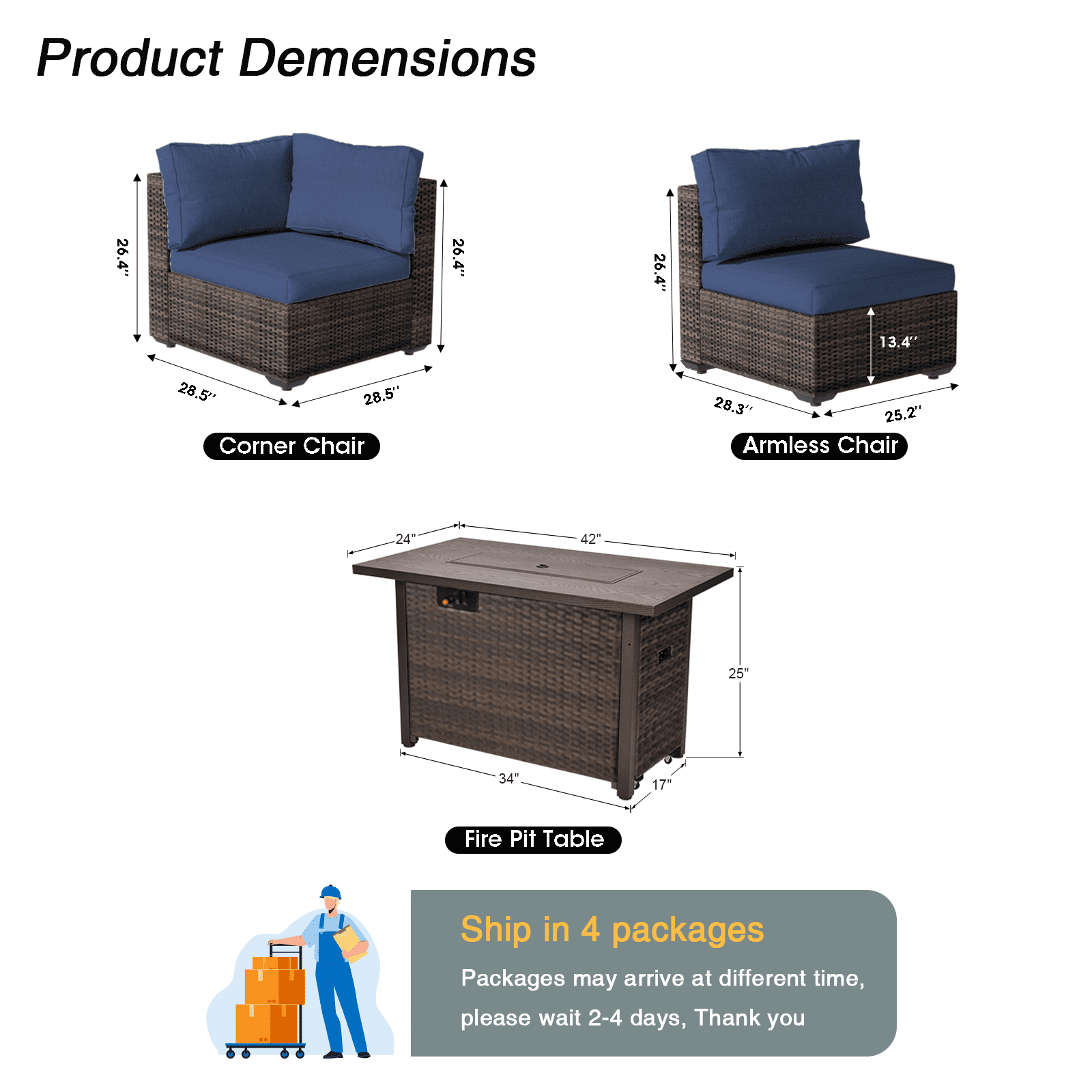 Gaildon 11 Piece Patio Furniture Set with Fire Pit Table, All Weather Outdoor Sectional PE Rattan, Patio Conversation Sets with Cushions and Glass Coffee Table for Garden Lawn Balcony Porch Deck